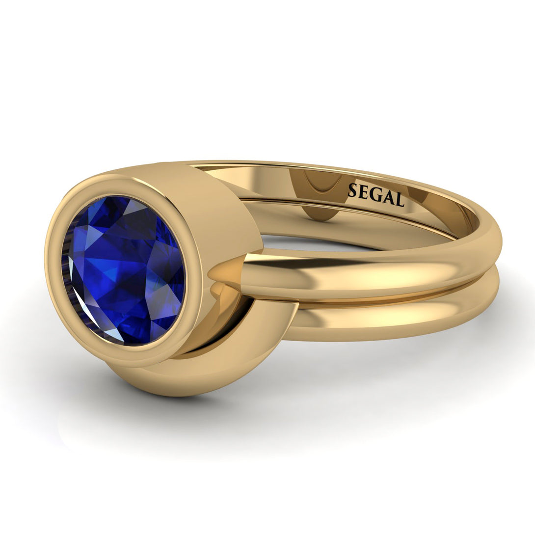 Solitaire Bezel Minimalist Sapphire Bridal Set - Emerson No. 13